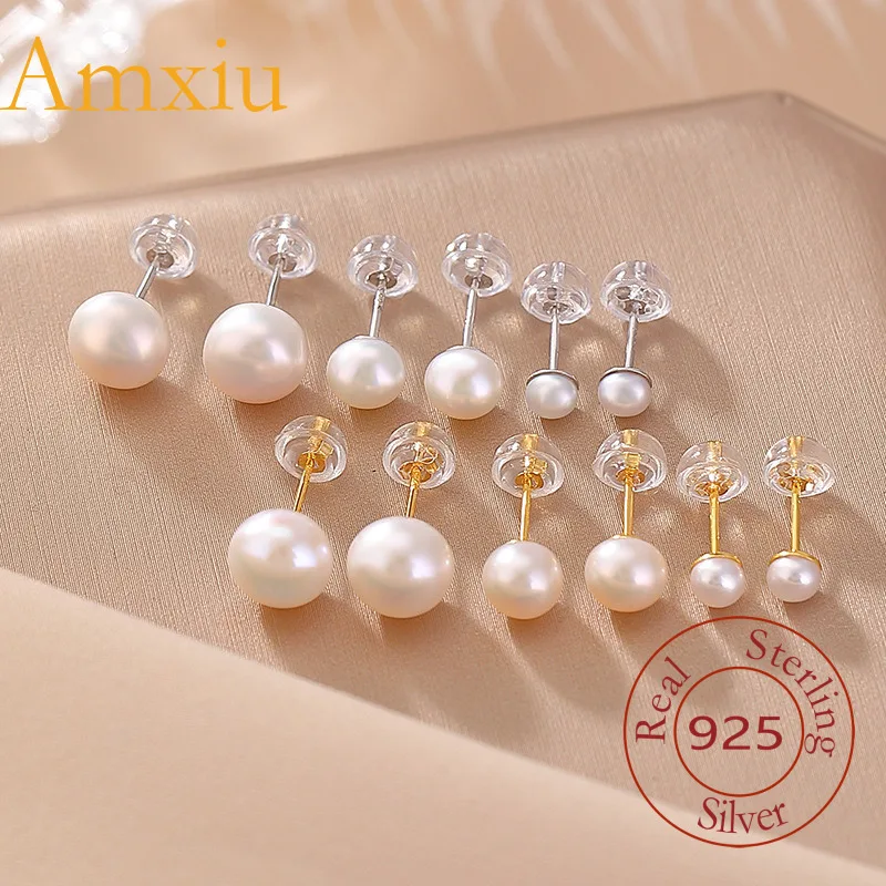 

Amxiu, стерлинговое серебро 925, натуральный пресноводный жемчуг, позолоченные круглые бусины, простые серьги, маленький сон, не нужно удалить