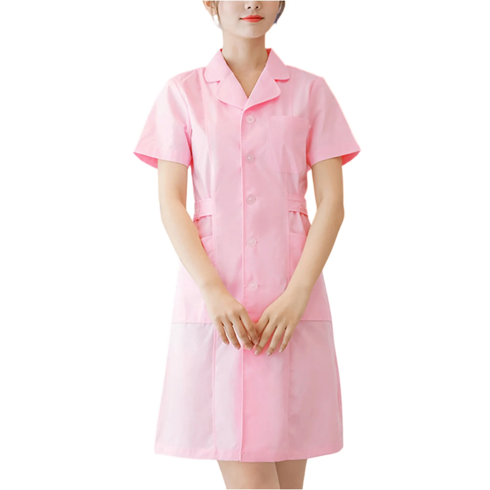 Basic Hospital Clinical Uniforms Scrubs Lab Coat Pharmacy Short Sleeve Nurse Doctor Dress Medical Robe Women Solid Uniforms