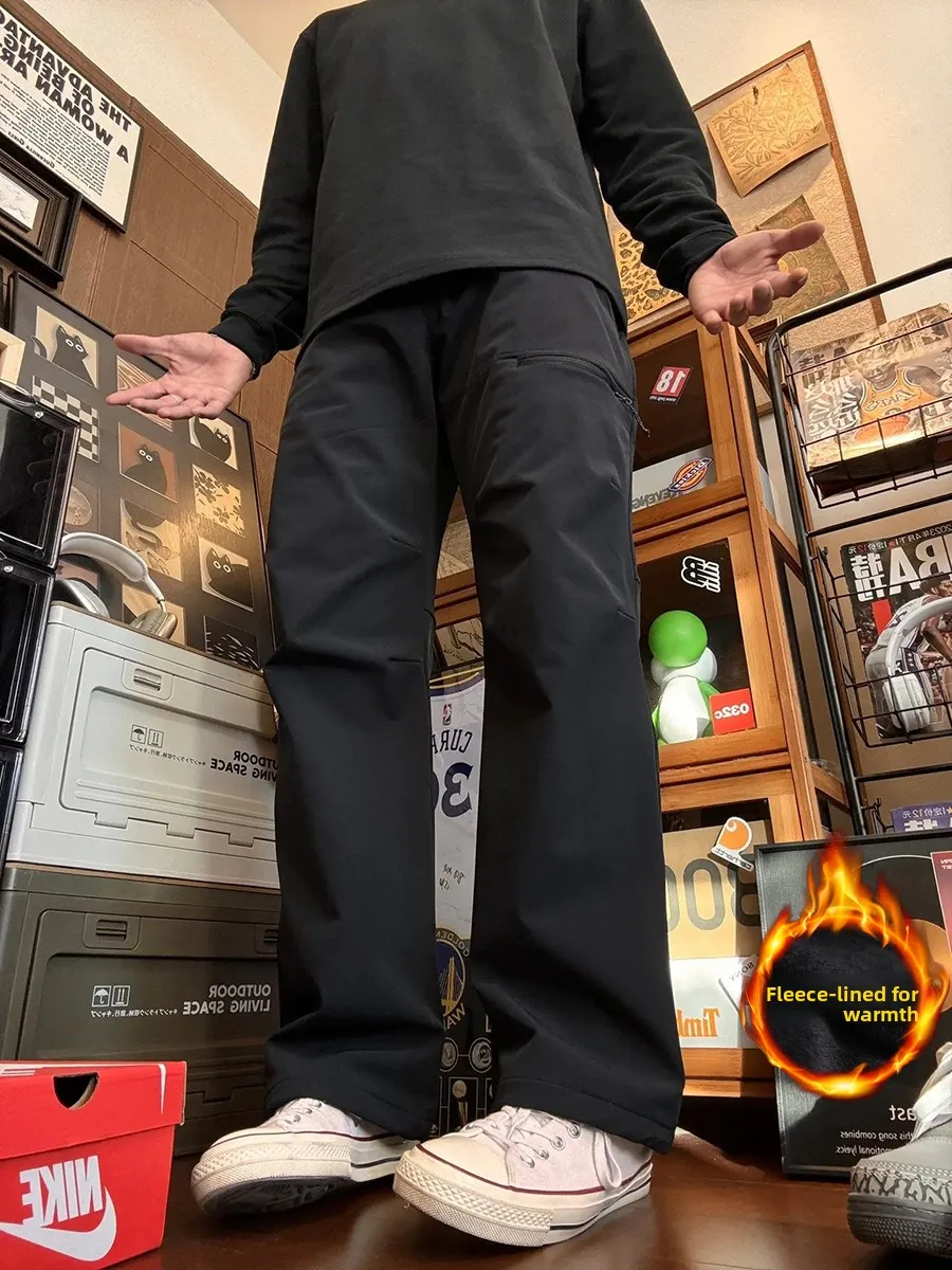 

GTLA Men's Winter Fce Lined ell Pants Outdoor Sports Straight Leg Workwear Trousers Tee-Proof Soft ell Pants