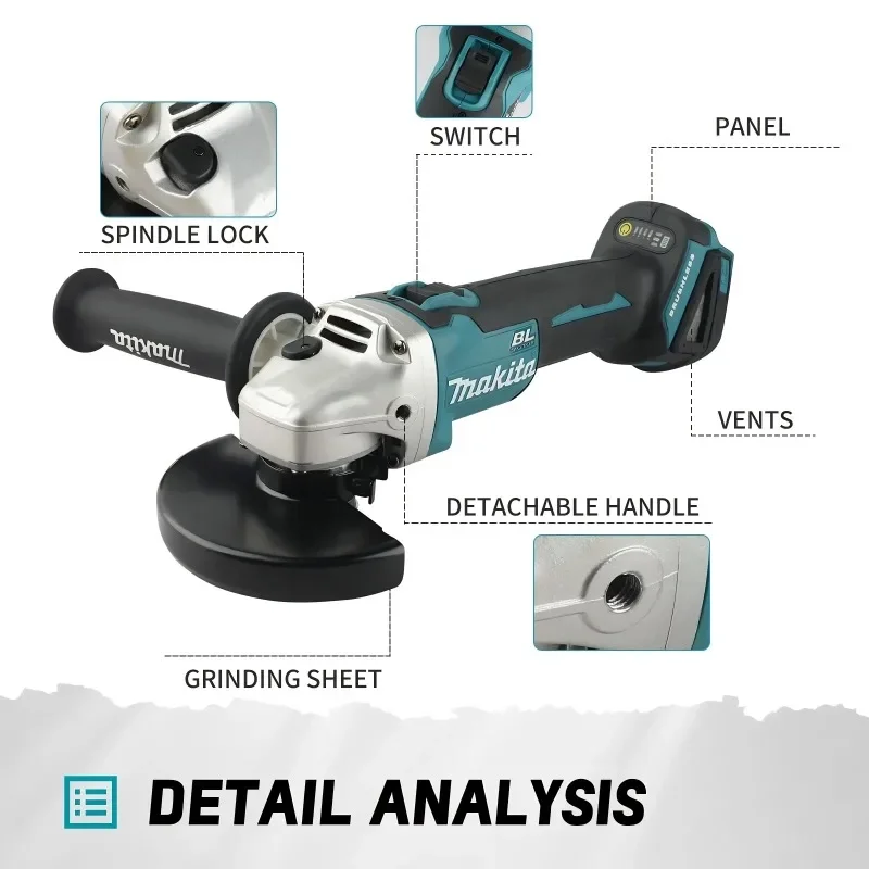

Makita 18V 125mm DGA404 Brushless Electric Angle Grinder High Power Rechargeable Lithium Cutting Polishing Machine