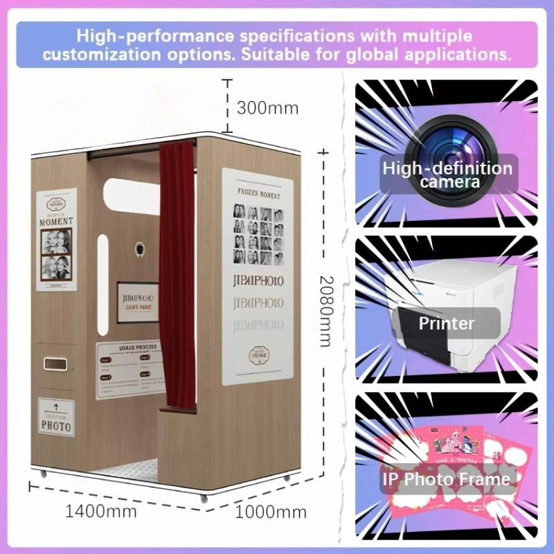 customized wooden style self service photo booth built in printer camera for commercial rental wedding party event operators