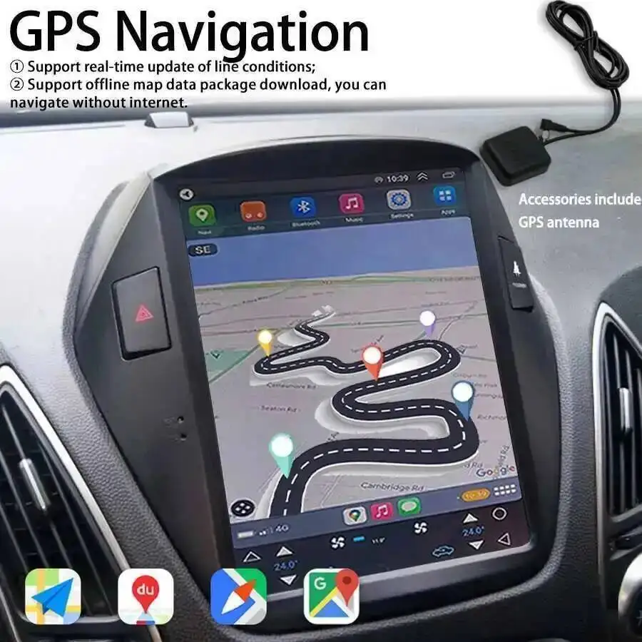 Navegação gps 10.4 polegadas dsp android 15 unidade principal do reprodutor de vídeo multimídia do carro para hyundai tucson ix35 2009-2015 tela vertical