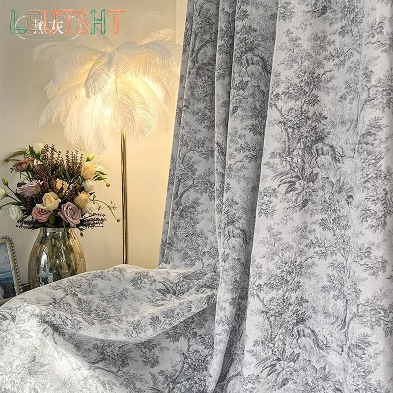 Customized Size Animal Jungle French Retro Style High-end High-precision Jacquard Chenille Thickened Blackout Curtains 1pc