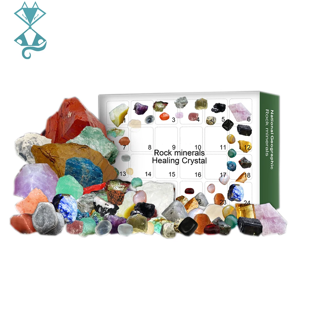 24Pcs Natural Ore Stone Box Advent Calendar Healing Crystal Holiday Party Kids Gift Box 24 Days Count Down Collection Ornament