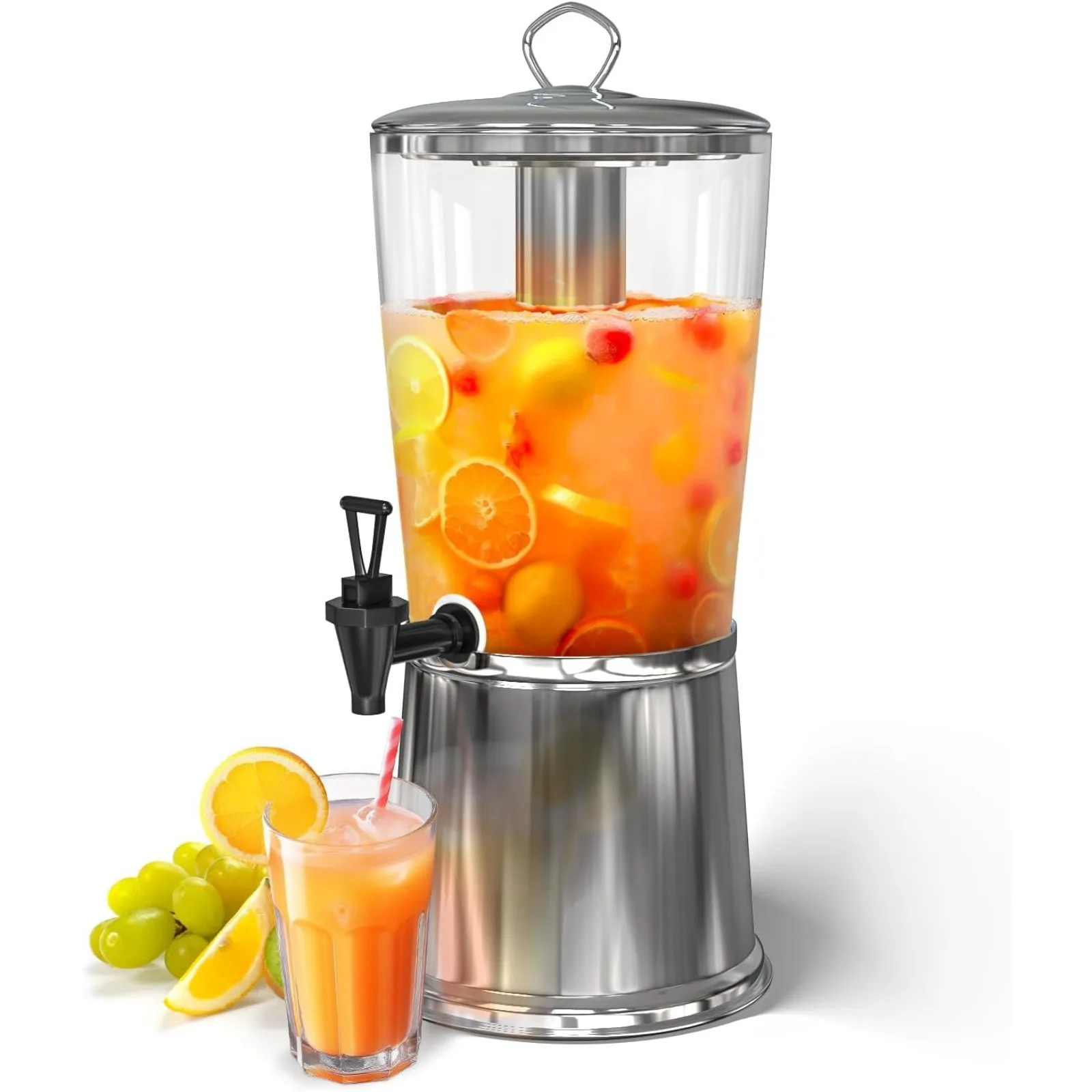 

US Beverage Dispenser With Stand, Drink Dispenser for Party, Stainless Steel Water Jar Dispenser with Ice Container,