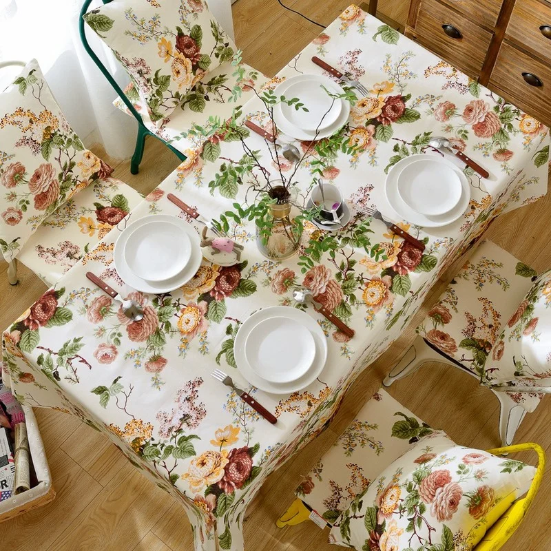 Vintage Floral Pattern Flower Tablecloth Waterproof Rectangular Table Cover Room Wedding Decoration Antifouling Tablecloth