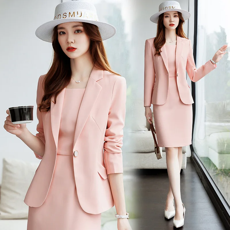 Western Style Small Suit Coat Dress Two-Piece Women's Light Luxury Hong Kong Style Elegant High Slim-Fitting Suit Business Wear