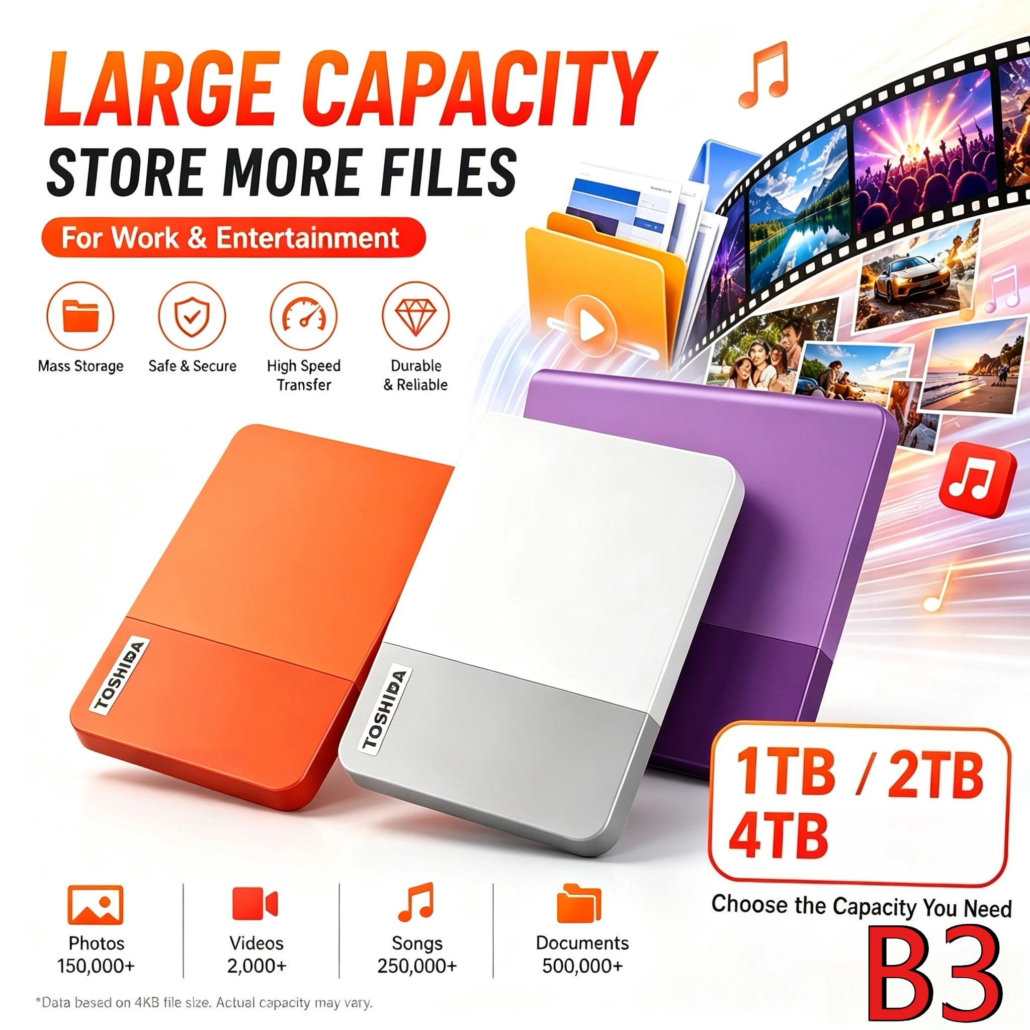 Portable 4TB External Hard Drive High Speed Disk Multi-color selection For Laptop Desktop Mac Android Phone Mobile Data Backup