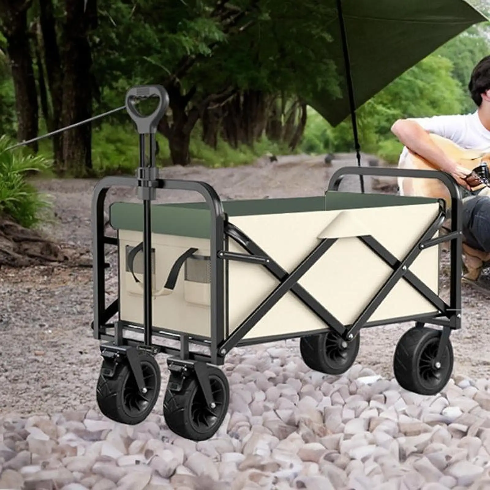 Foldable Wagon Cart Grocery Wagon Lightweight Waterproof Multifunctional Utility Wagon Grocery Shopping Cart for Shopping