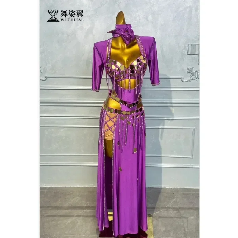 Vestido de actuación femenina adulta, vestido de práctica, traje de danza Oriental, danza del vientre femenina púrpura