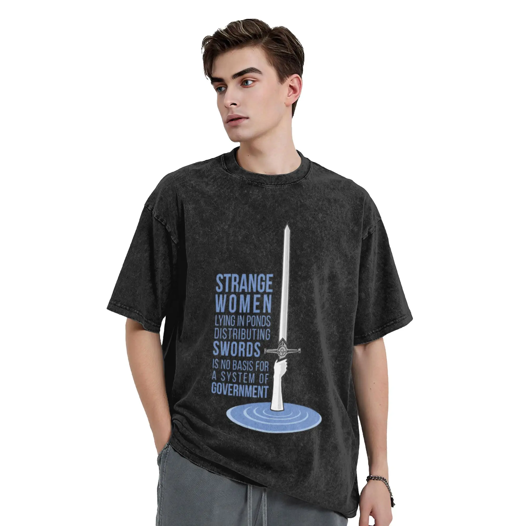 Strange Women Lying in Ponds Distributing Swords - Monty Python  Unique Stylish A Vintage Oversized Cotton Unisex T-Shirts