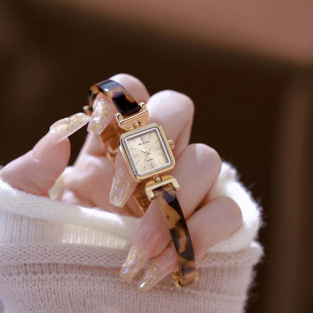 Women Watch 2025 New High Quality Amber Tortoiseshell Vintage Bracelet Quartz Watches Ladies Dress Gifts Square Dial Wristwatch