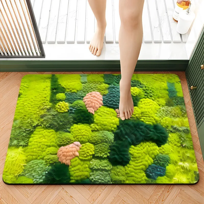 Diatom Mud Shower Room Mat Rainforest Pattern Absorbent Bath Mat Non-slip Bathtub Floor Mats Moss Bathroom Mats Kitchen Carpet