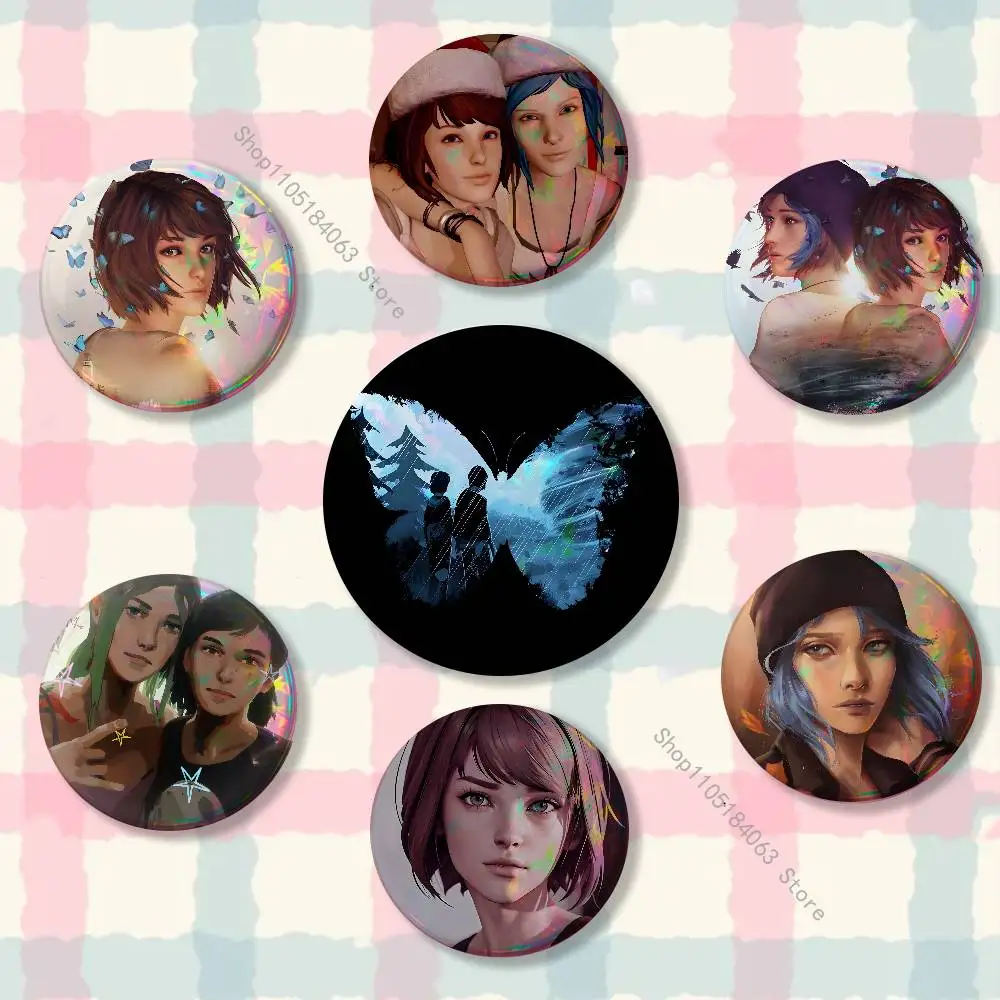 Life Is S-Strange Game Laser reflective round badges pins bag clothing decorations collectibles gifts for friends