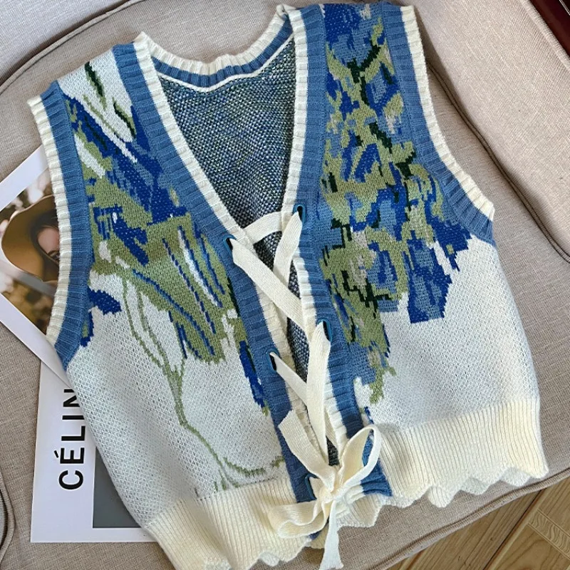 

Свитер-жилеты женские вязаные повязки дизайн классический повседневный ретро Harajuku весна осень многослойные универсальные нежные Ins в народном стиле