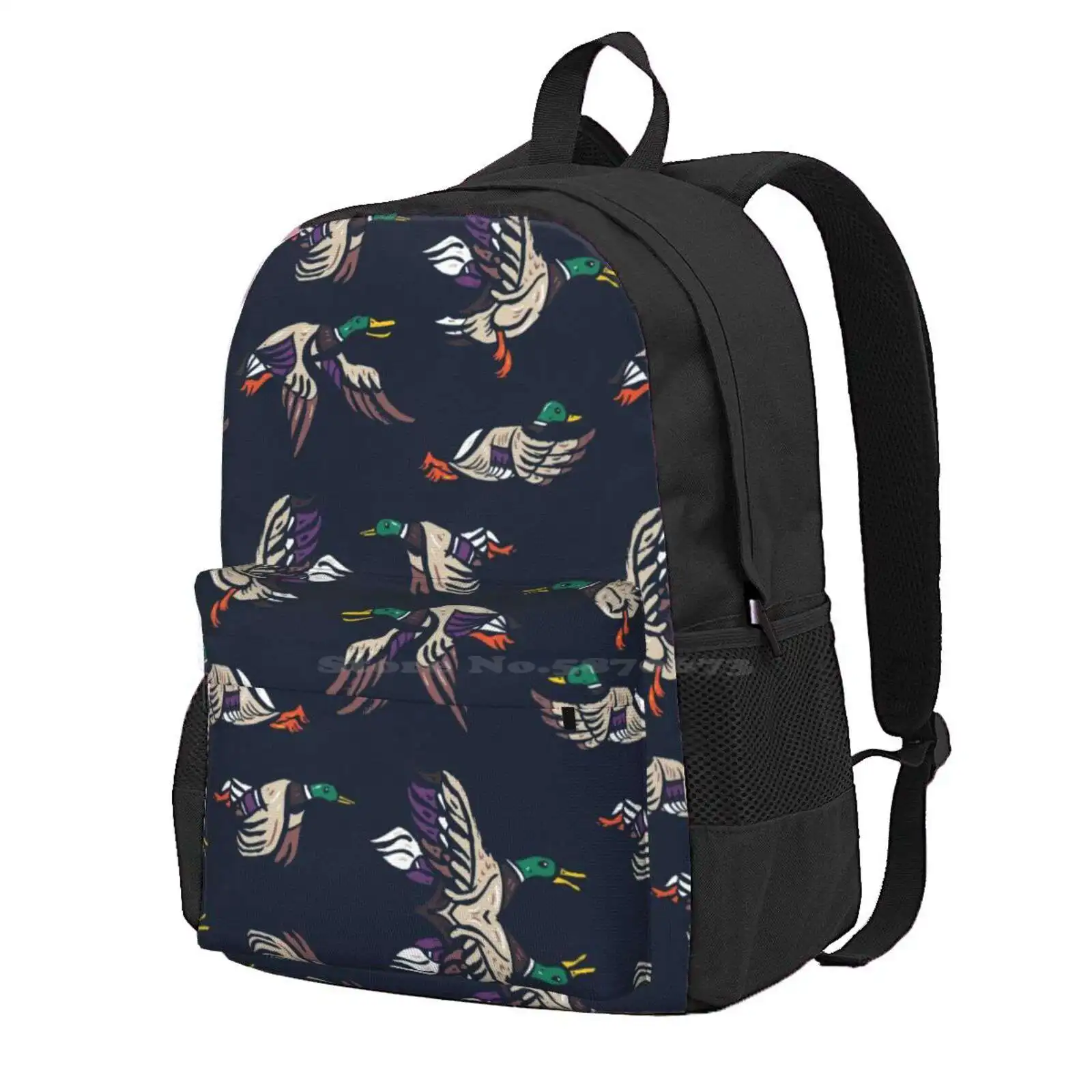 Male Mallard Ducks Brush Pen Hot Sale Schoolbag Backpack Fashion Bags Male Mallard Duck Pattern Graphic Animal Uk England Farm