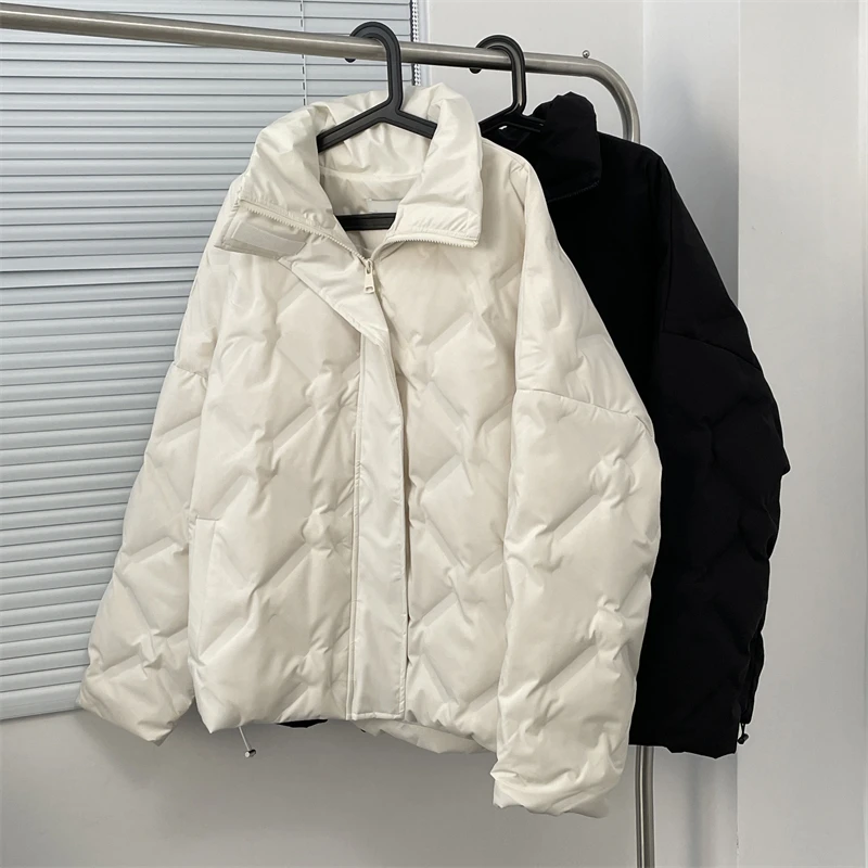 

Men's Loose Fit Cotton Jaet Wrinkles Design Stand Collar American High Street Sle Pure Color Winter Coat Outerwear