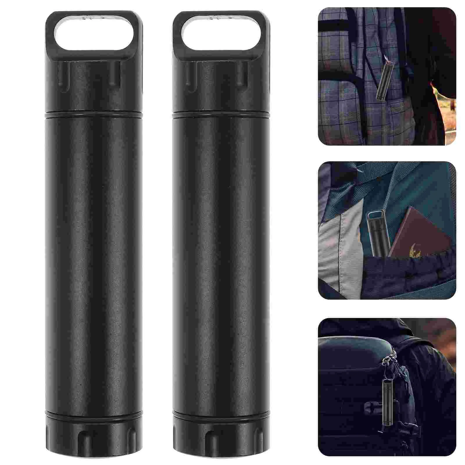 2 Pcs Sealed Can Waterproof Warehouse First Aid Bottle Medicine Case Black Aluminum Alloy Pills Holder