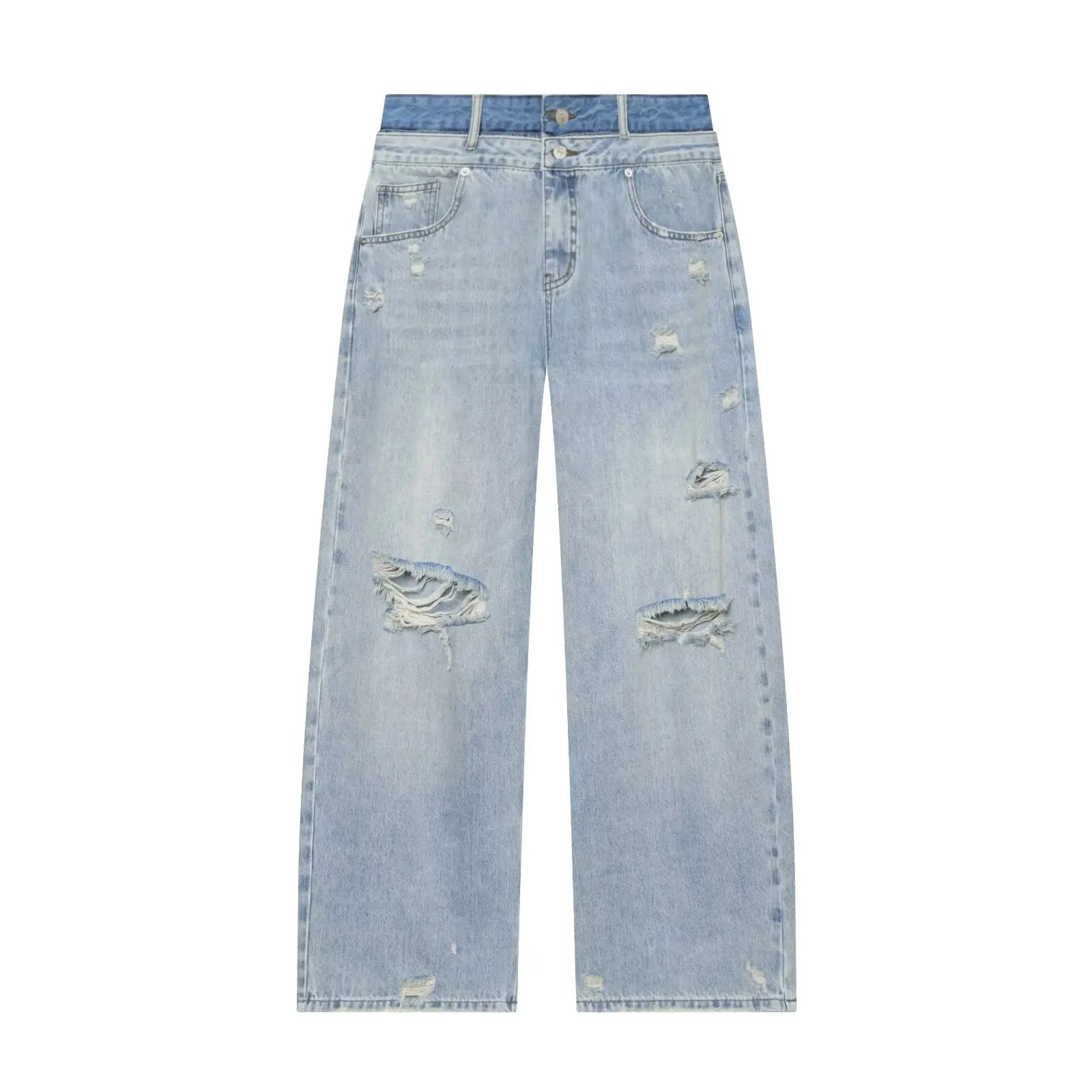 

WOMAN 2026 Summer New Fashionable Casual Piercing Double Waist Straight leg Jeans Retro Versatile Women's Pants Mujer chic