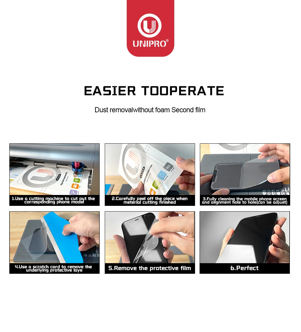 UNIPRO 25 50Pcs TPU HD Hydrogel Film For Mobile Phone Screen Protector CA-390 MX-5T Film Cutting Machine