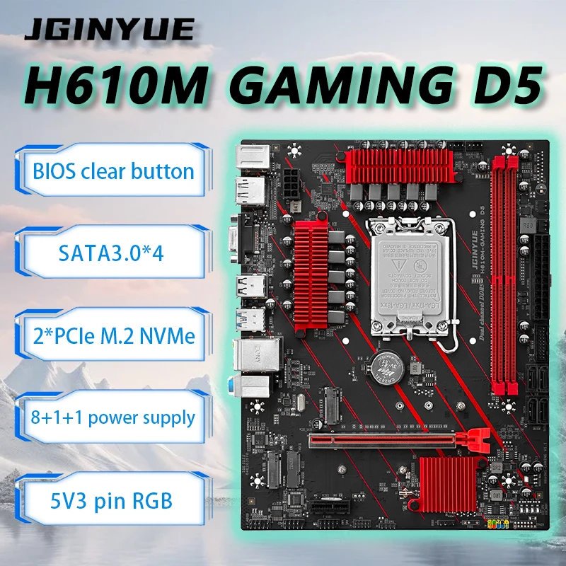 JGINYUE H610M Motherboard M-ATX LGA1700 Support Intel Core i3/i5/i7 12th 13th 12100F/12400F/13400F XMP DDR5 RAM desktop pc