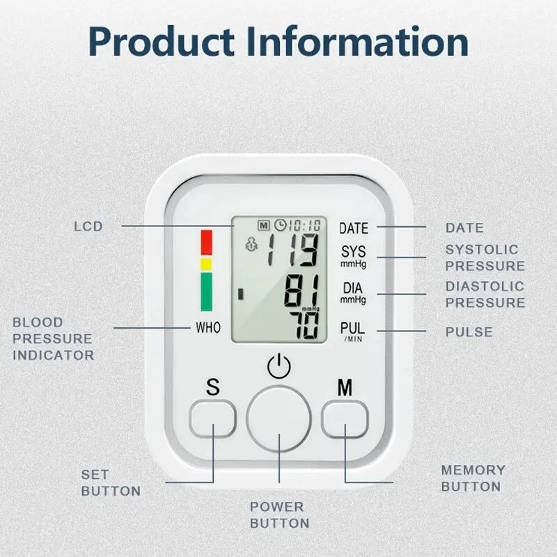 2User Digital Blood Pressure Meter Medical Voice Arm BP Sphygmomanometer Automatic Pressure Tonometer Tensiometer Baumanometer