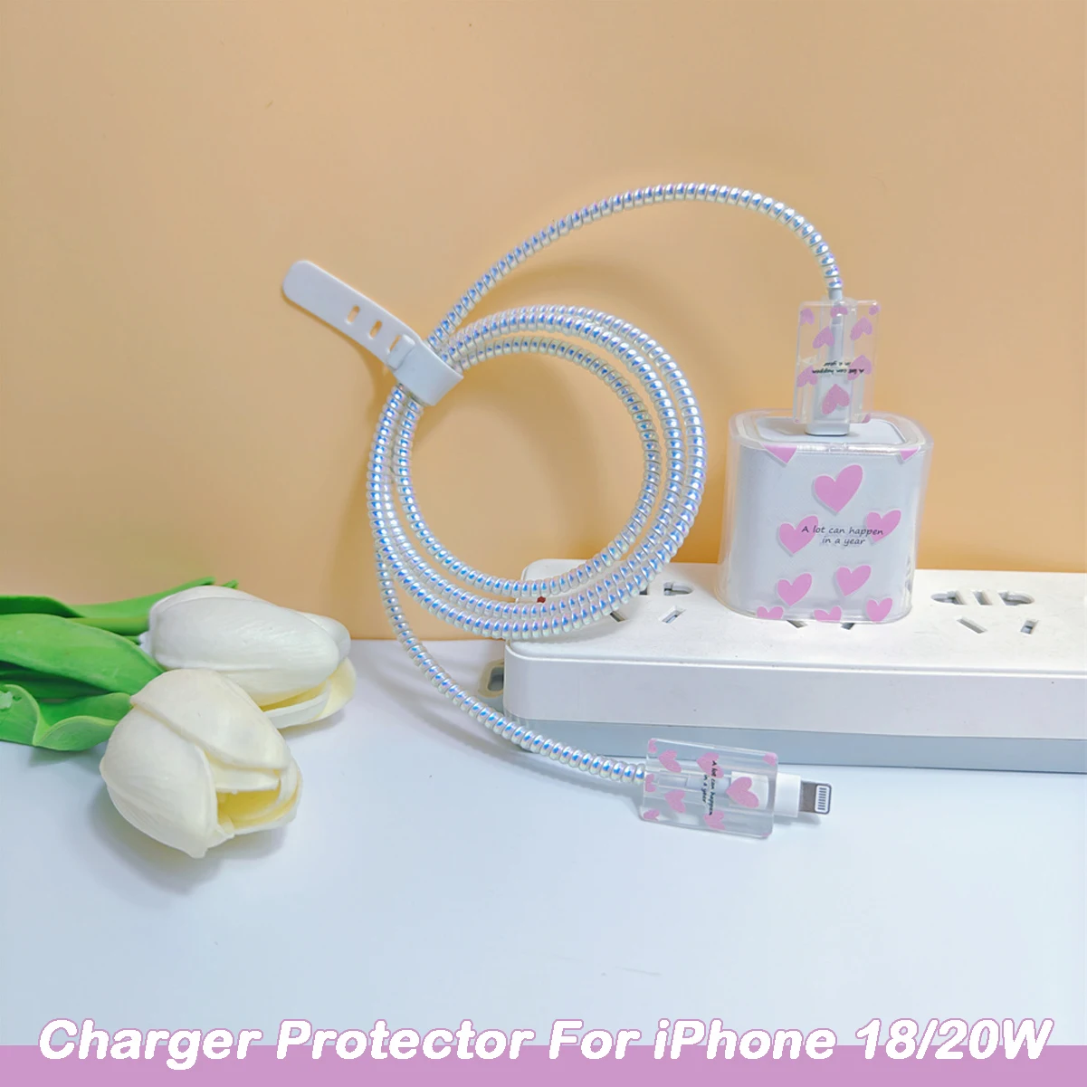 Cable Organiser Charger Protector Cover Pink Love Heart For Apple 18/20W 11 Promax 12 13 14 Plus 15 16 Charger Protection Case