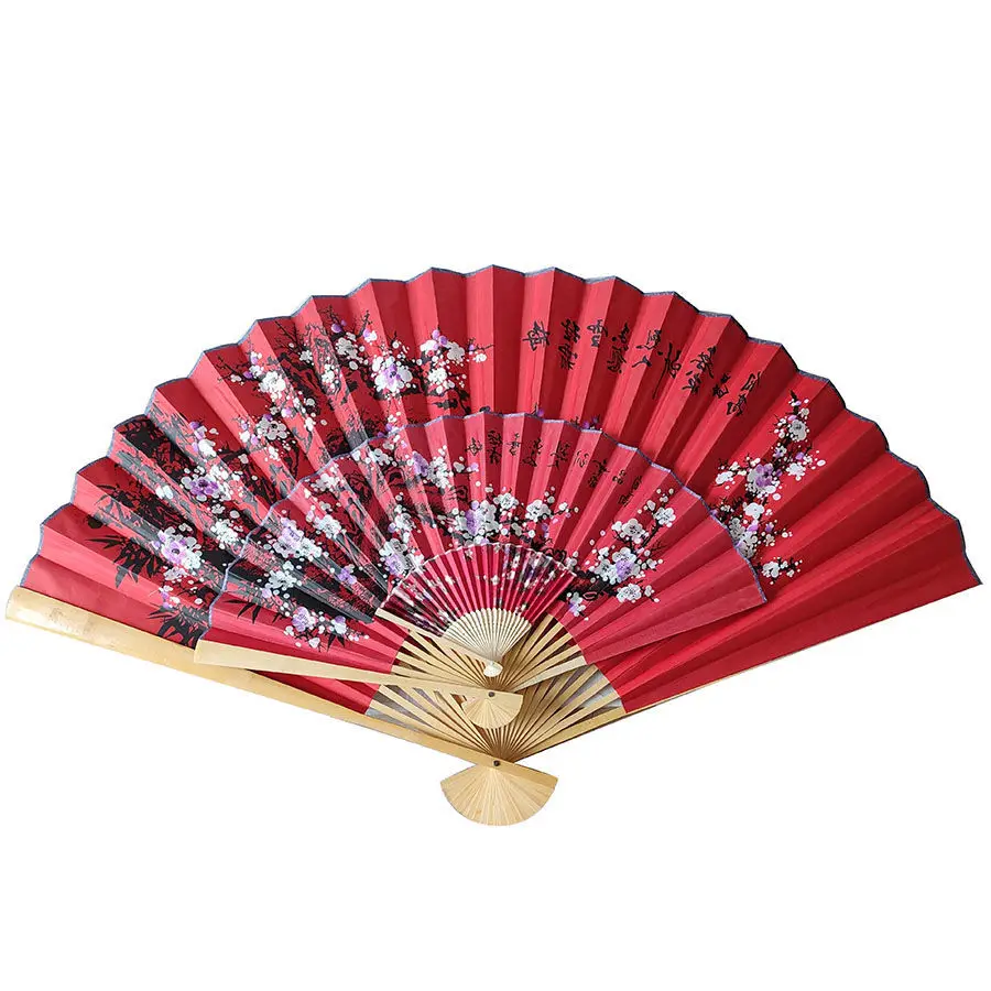 Chinese Style Red Wedding Decoration Fan Classical Festival Decorative Furnishings Fan Big Folding Hand Fan Performance Props