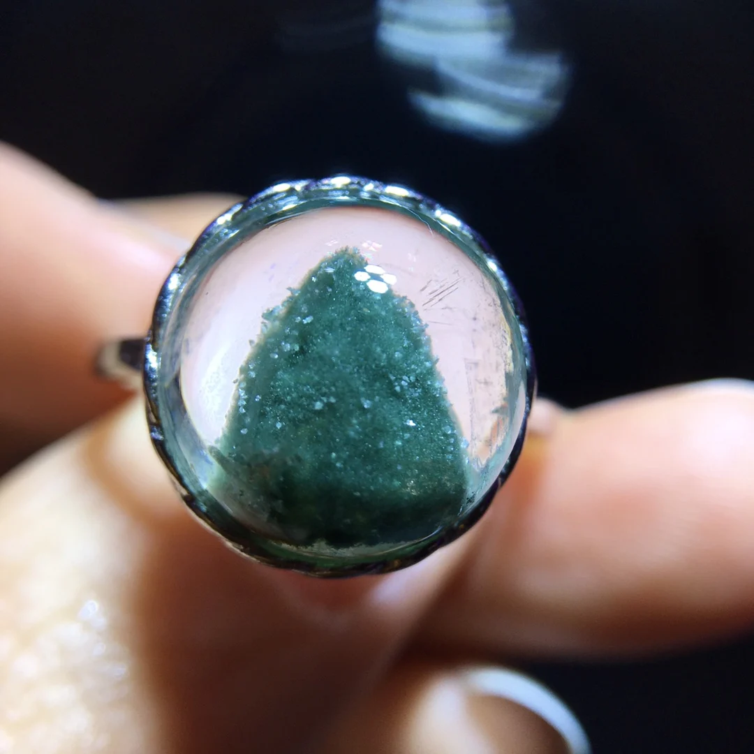 

Natural Green Phantom Adjustable Ring Round Men 13.2/13.2mm 925 Silver Phantom Women Men Jewelry AAAAAA