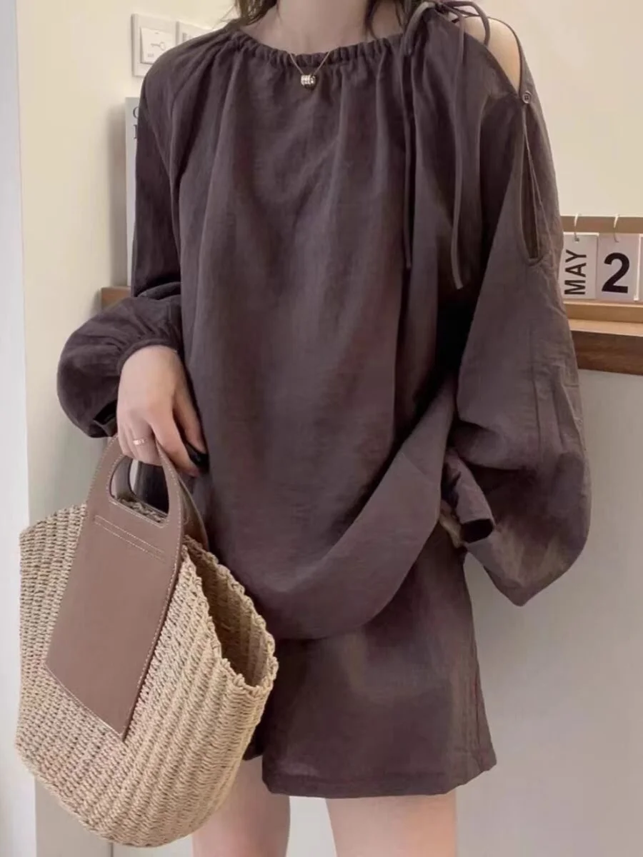 Summer New Loose Texture Sensation Lyocell Women's Shirt Casual Pleated Shorts Lazy Two-Piece Set Fashionable Ensemble
