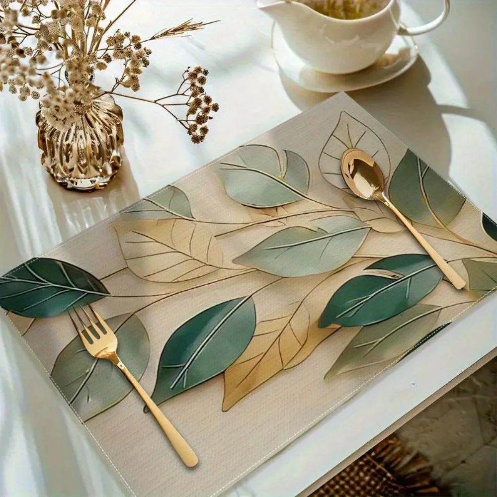 VIKAMA 4/6/8/10pcs small fresh leaf placemats are durable and machine washable for daily kitchen and dining table decoration