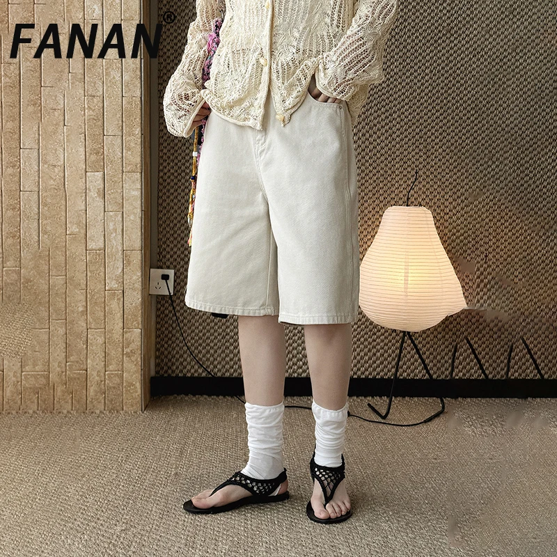 

FANAN Новые летние модные джинсовые шорты с высокой талией и прямым кроем, с элементами пэчворка, для женщин, свободные повседневные брюки средней длины