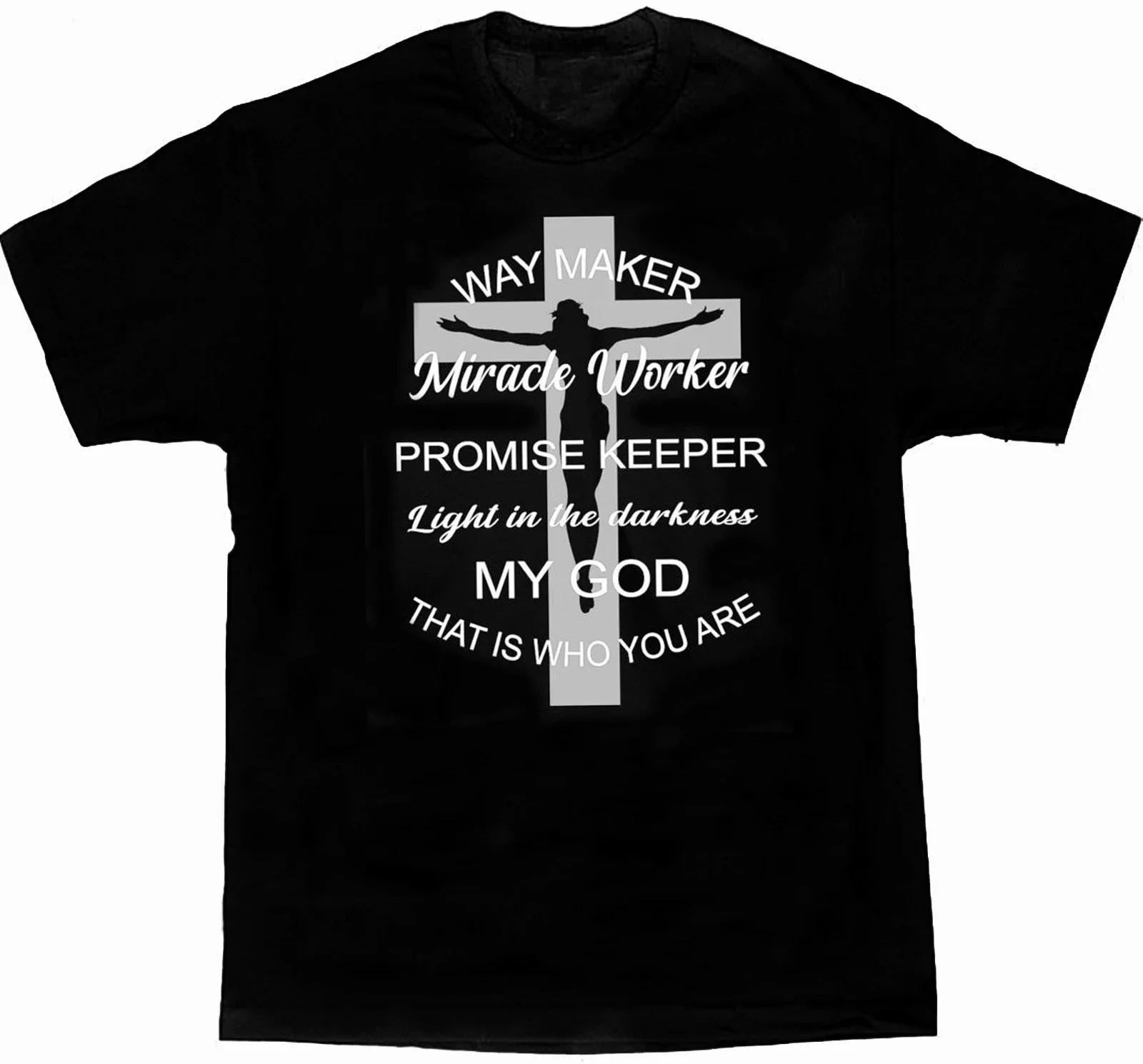 

Way Maker Miracle Worker Promise Keeper. Jesus Cross Christian Gift T-Shirt 100% Cotton O-Neck Short Sleeve Casual Mens T-shirt