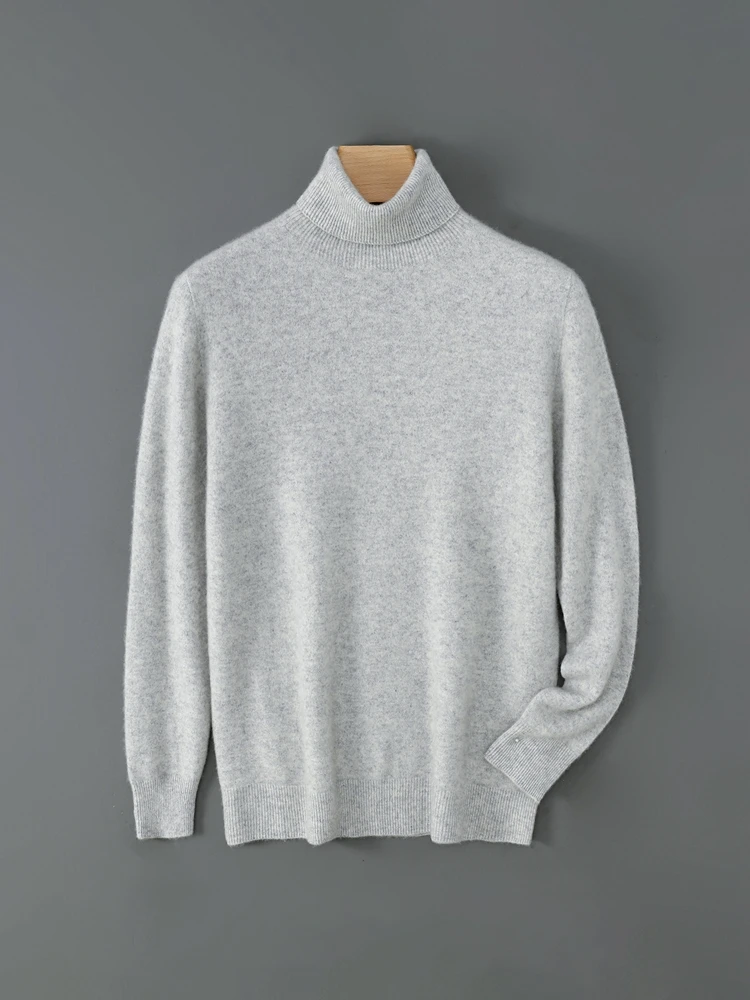 Men's Autumn Winter Seamless Sweater Wool Pullover Turtleneck Casual 100% Merino Wool Knitwear Basic Soft Essential Clothes Tops
