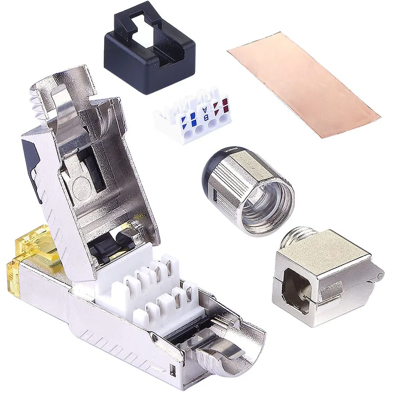 Tool-Free RJ45 Double Shielded Plug Zinc Alloy 10G CAT6A CAT7 CAT8 3U Gold Plated Contact for 23AWG SFTP Network Cable Reusable