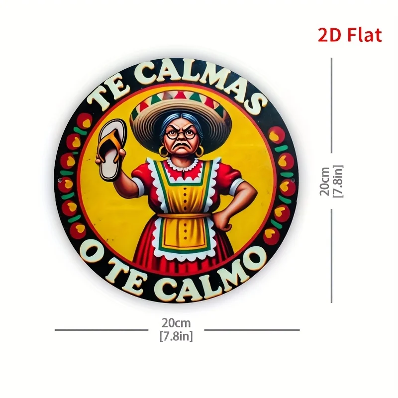 2D Flat, 1pc Mexican Spanish Mom Express You Calm or I Calm Metal Tin Sign - 20.32x20.32 cm Round Aluminum Wall Art, Durable Win