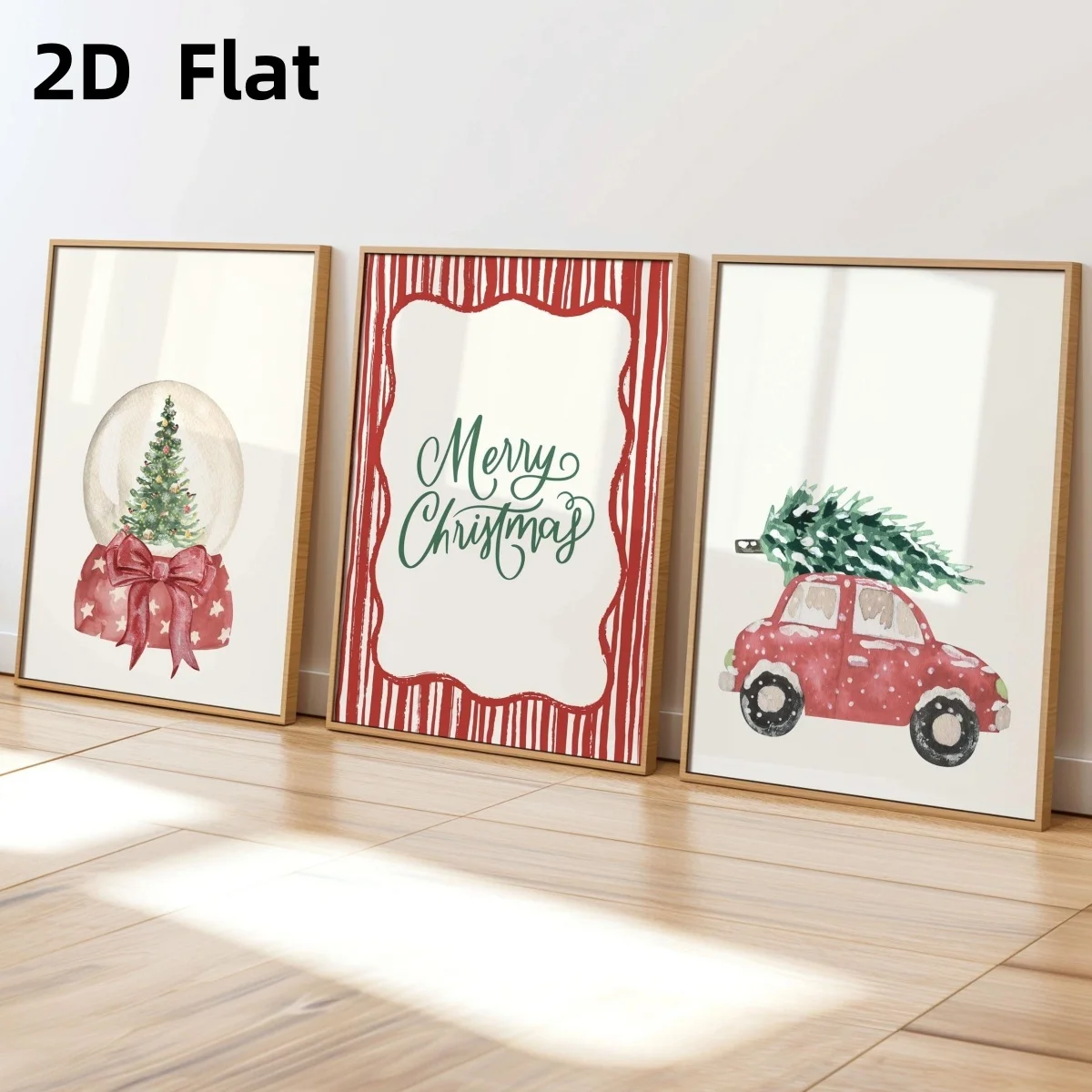 3pcs/set Whimsical Christmas Striped Canvas Print Poster Merry Christmas Rustic Neutral Xmas Prints Bedroom Holiday Home Decor