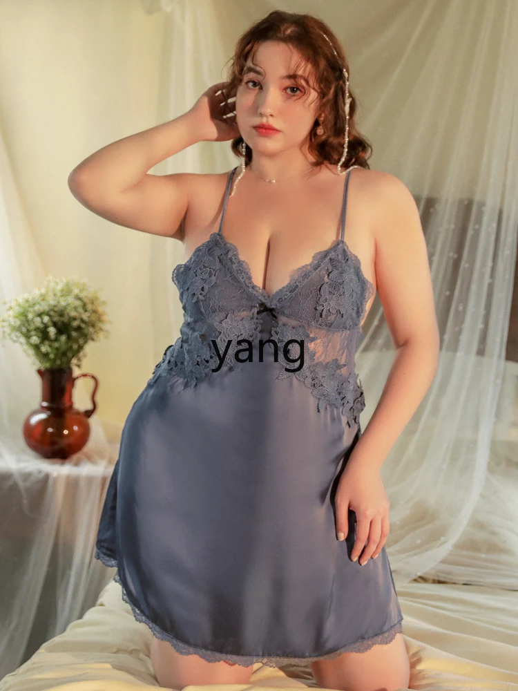 Yjq pajamas women's summer lace high-end feeling ice silk suspender nightdress loose