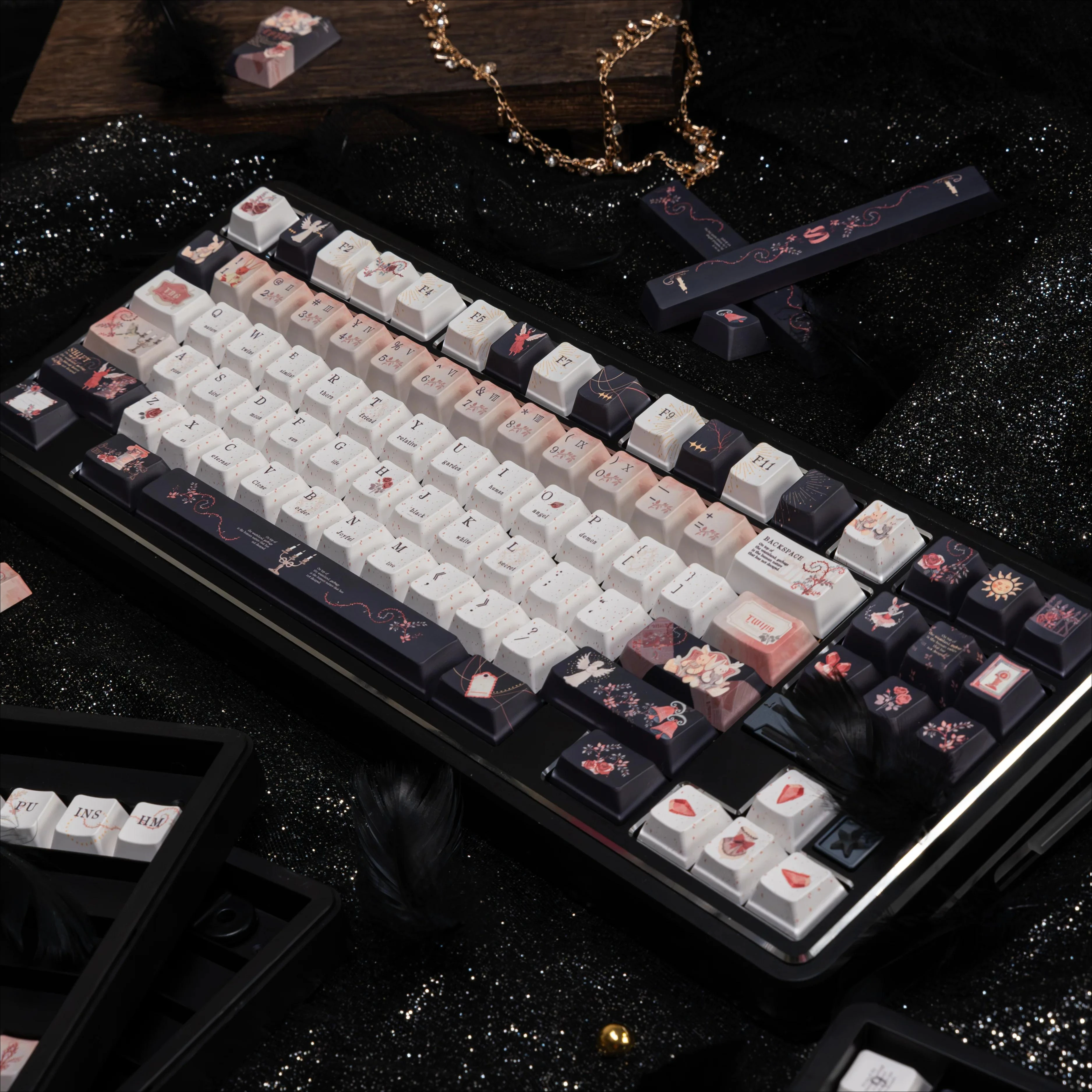 

Набор колпачков для клавиш с двойной цветочной тематикой, колпачки для сублимационной клавиатуры из ПБТ, колпачки для клавиш с профилем вишни для аксессуаров для механической клавиатуры