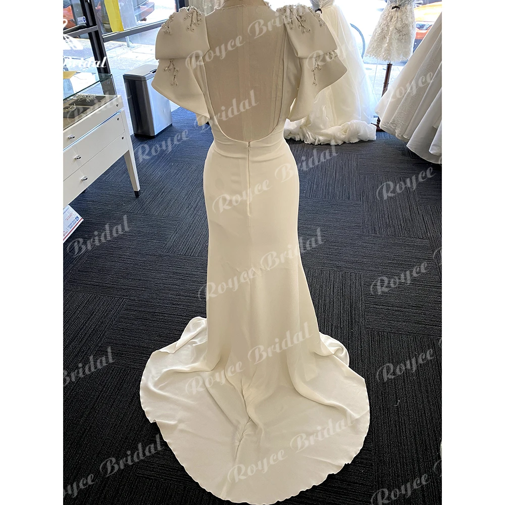 Roycebridal-Robe Sirène en Crêpe Sexy, Tenue de Soirée, Réception de Perles, pour Patients