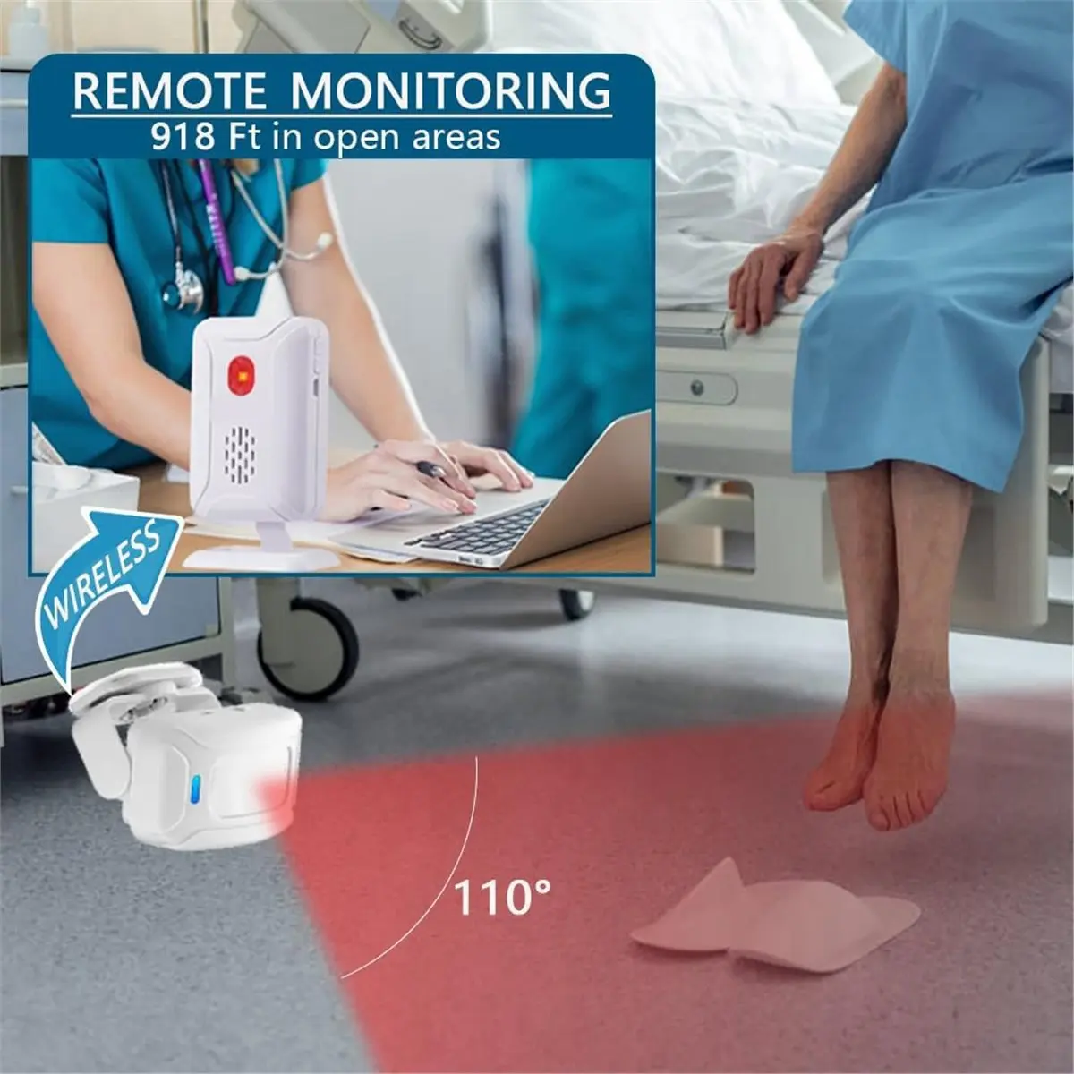 ABKM Door&Bed Exit Alarm for Elderly Dementia Patients,Wireless Bed Alarm for Elderly Adults,Bed Alarms and Fall Prevention