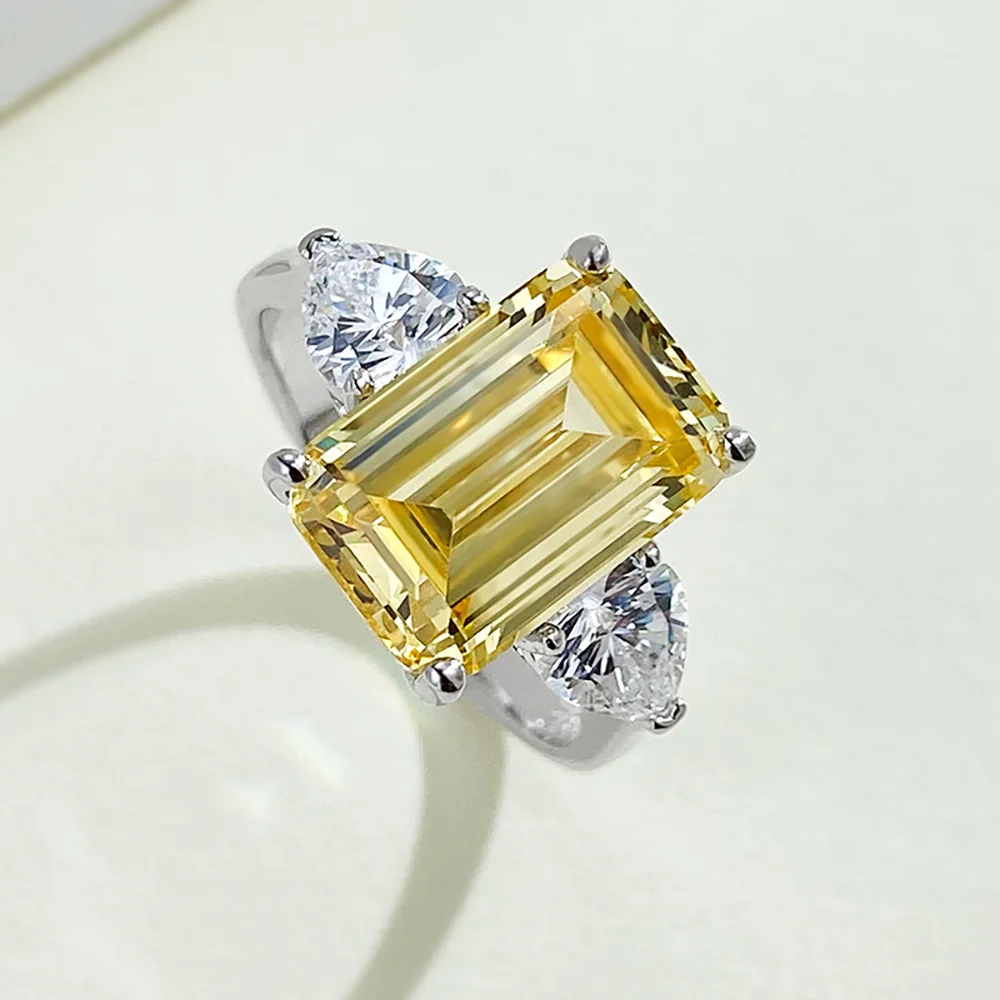 Charms 8*12mm Emerald Cut Topaz Pink Quartz Rings for Women S925 Silver Gemstone Lab Diamond Engagement Ring Party Fine Jewelry