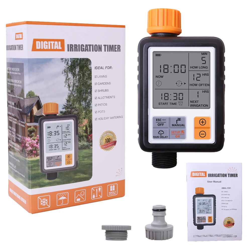 Automatic Irrigation Water Timer  3" Large  LCD Screen Garden Lawn Watering System Device Controller  IP65 Waterproof