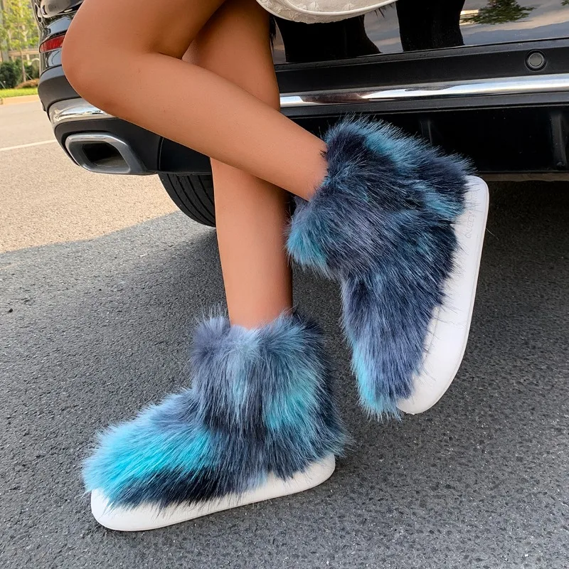 Winter Kids Warm Snow Boots Puffy Faux Fur Boots Children Furry Shoe Rubber Flat Non-slip Slip-on Boots Luxury Fur Shoes