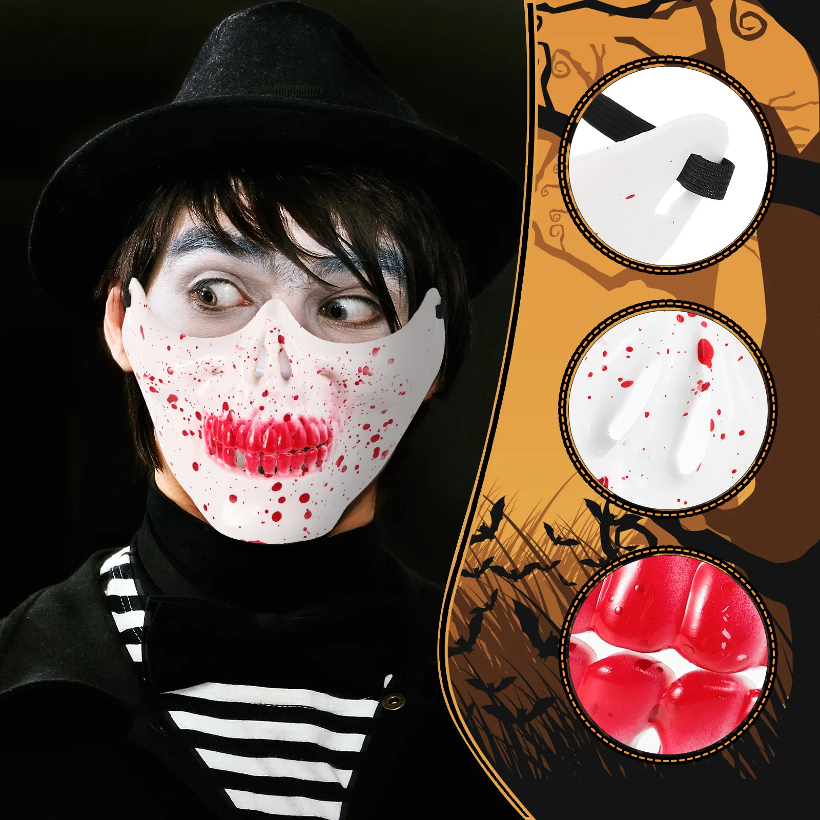 Halloween crânio máscara meia face design assustador para adultos assustador masquerade traje horror festa cosplay fantasma vestir-se