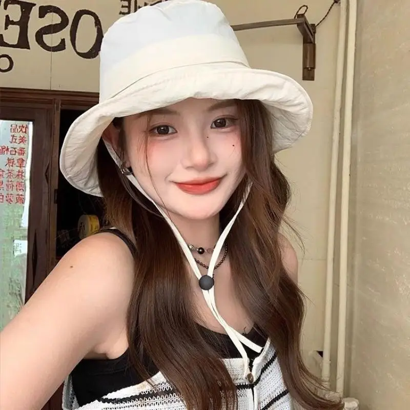 

Women's Bucket Hat Spring Summer Windproof Sunshade Fisherman Cap Female Sunscreen Sun Hat Cloth Foldable Sunhat New