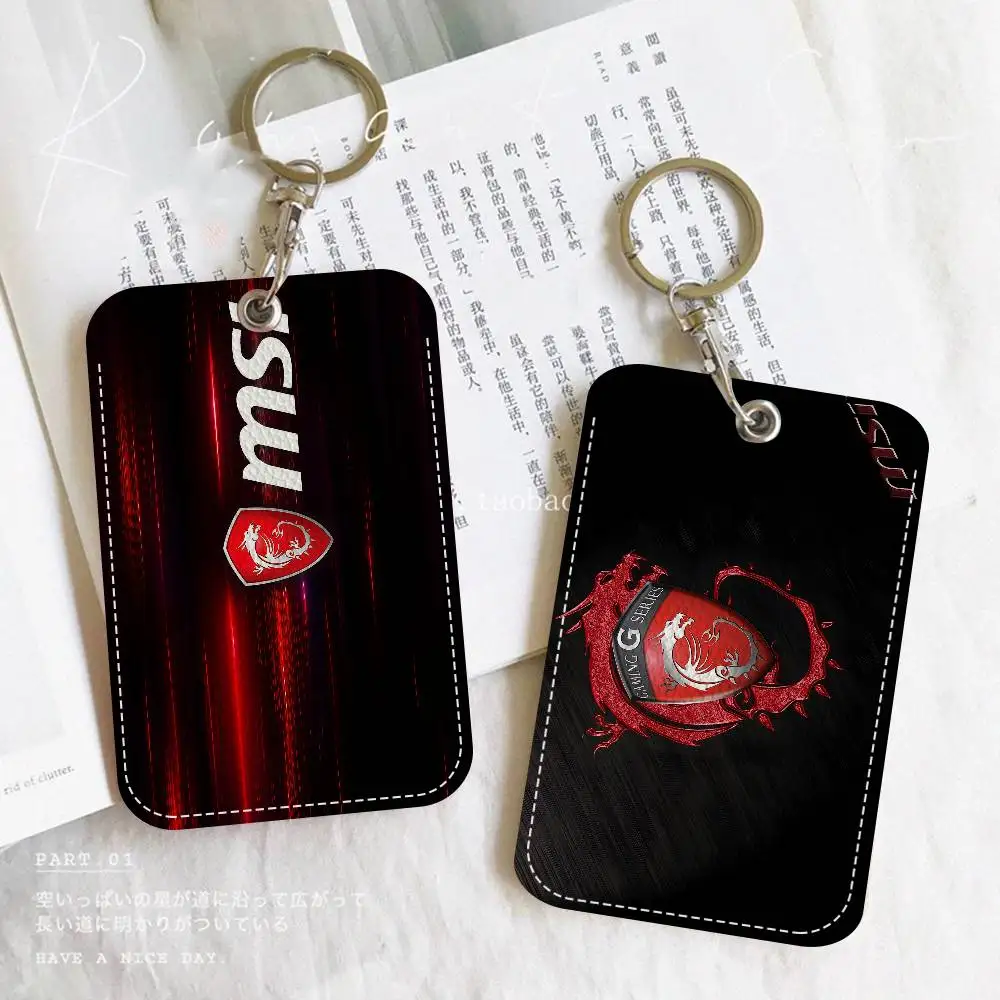 M-MSI D-Dragon Logo PU Soft Leather Rectangular Key Card Holder Induction Elevator Protection Cover Youth Faion Accory
