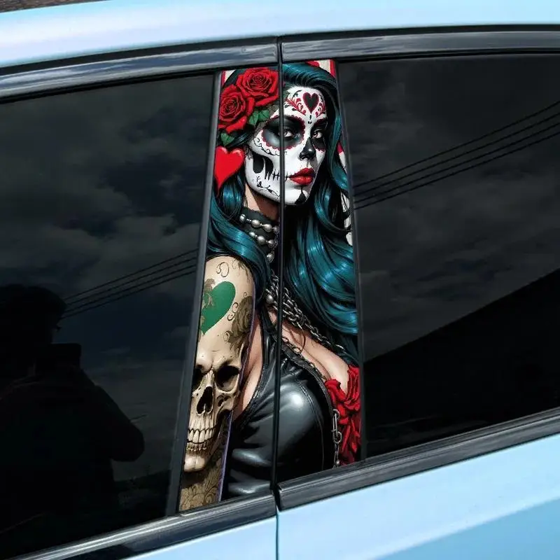 Gothic Skull Car Sticker - Waterproof Durable Vinyl Sticker for B-Pillar Scratch Cover