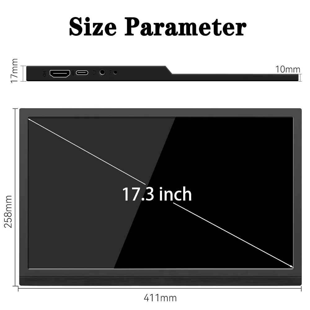Portable Monitor 17.3 Full HD 1080P Computer Display HDMI USB TypeC External Travel Monitor for Laptop PC Xbox Switch ,VESA