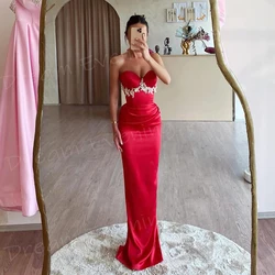 Pretty Red Mermaid Women's Evening Dresses Sexy Strapless Sleeveless Customized Prom Gowns Beaded Formal Party Vestido De Noche